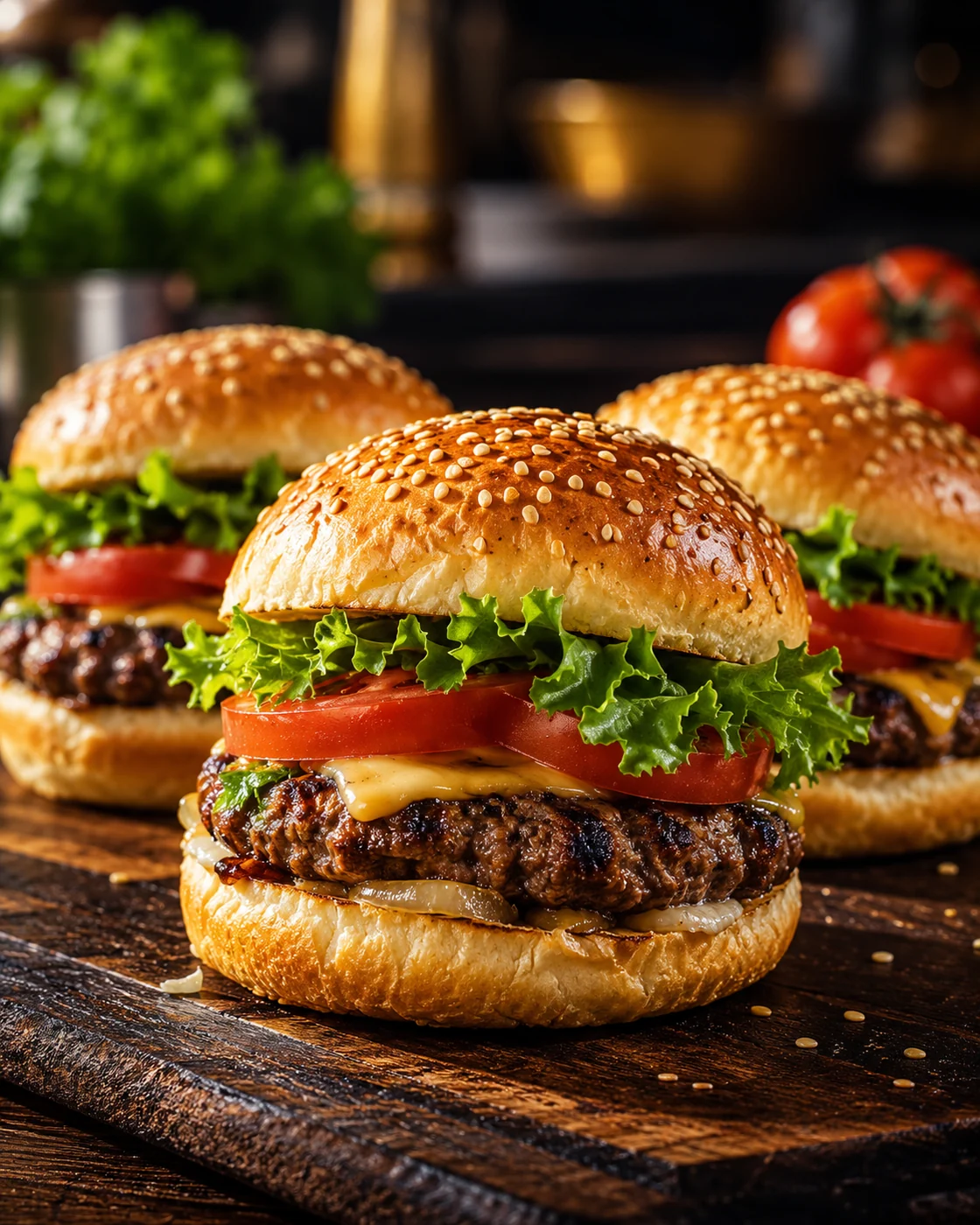 Ahşap tezgâhta burgerler